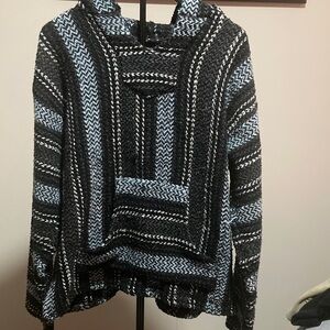Stylish Black and Blue Men's Baja Hoodie Poncho